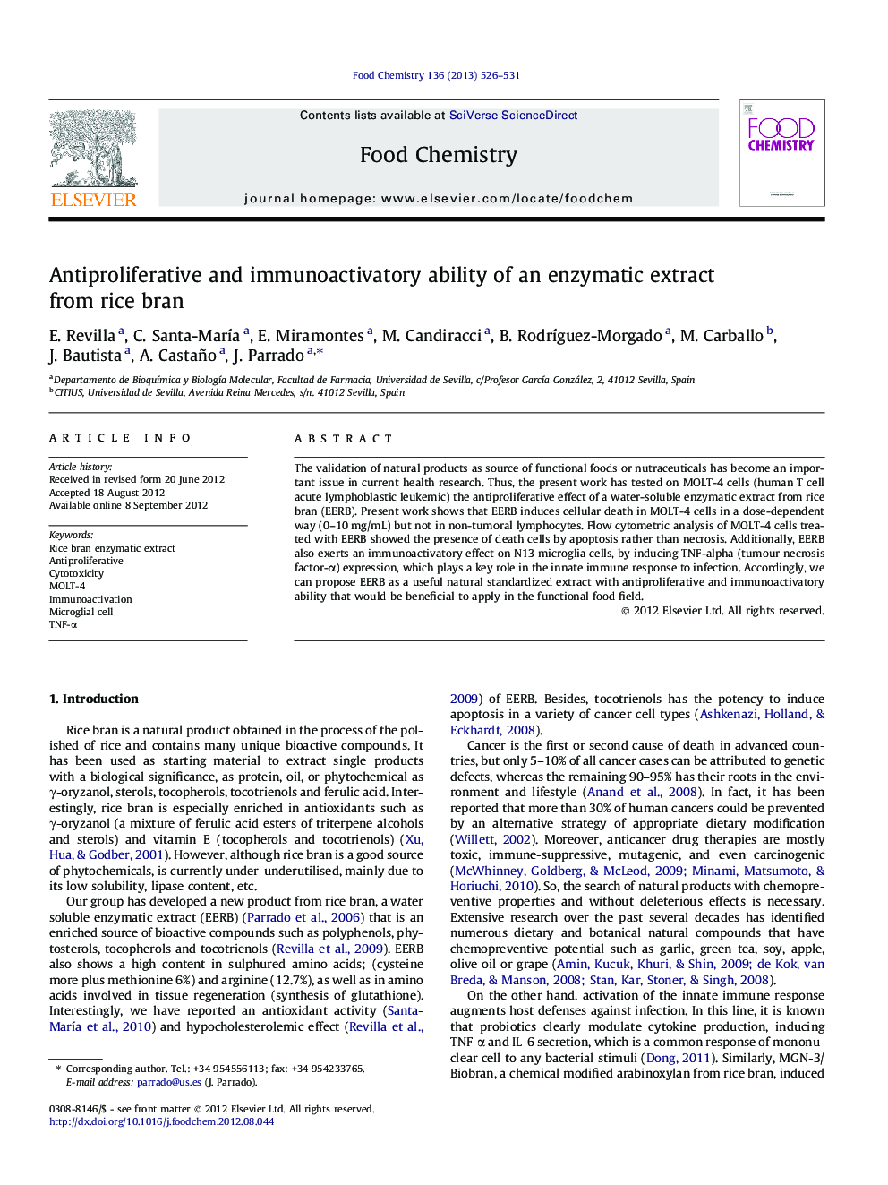 Antiproliferative and immunoactivatory ability of an enzymatic extract from rice bran