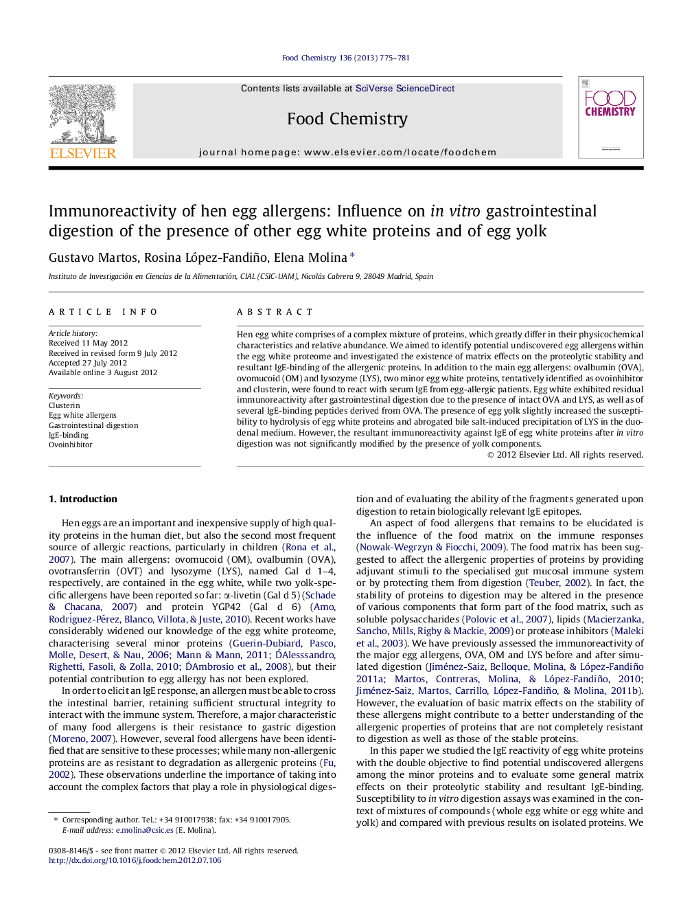 Immunoreactivity of hen egg allergens: Influence on in vitro gastrointestinal digestion of the presence of other egg white proteins and of egg yolk