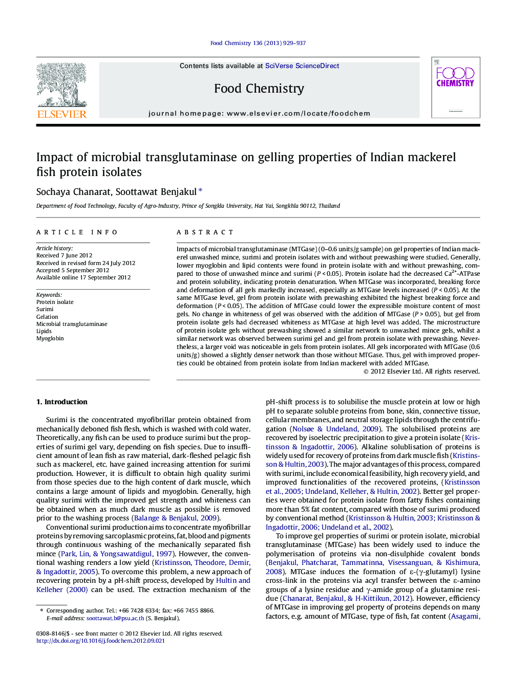 Impact of microbial transglutaminase on gelling properties of Indian mackerel fish protein isolates