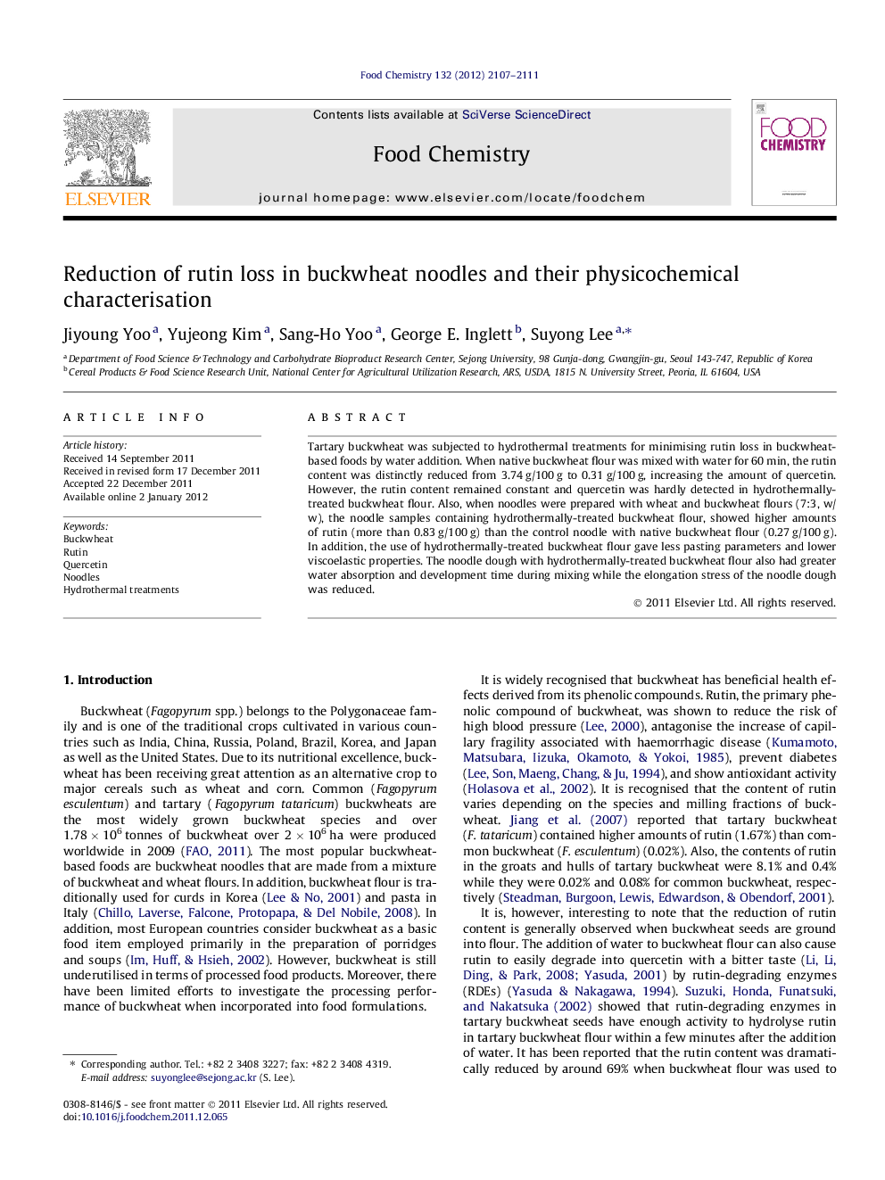 Reduction of rutin loss in buckwheat noodles and their physicochemical characterisation