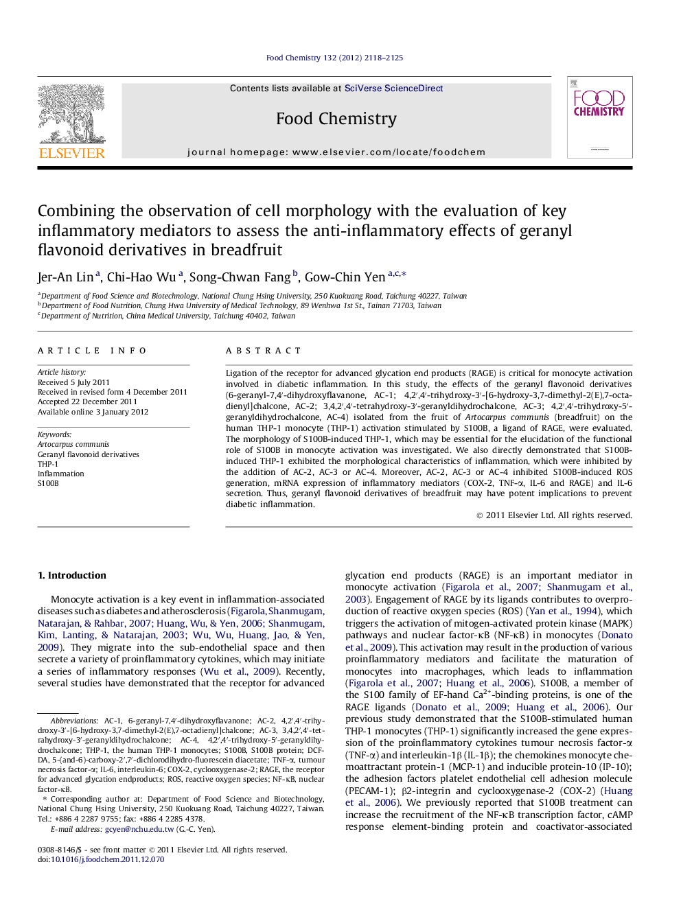 Combining the observation of cell morphology with the evaluation of key inflammatory mediators to assess the anti-inflammatory effects of geranyl flavonoid derivatives in breadfruit