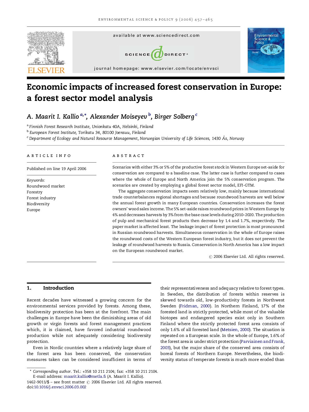 Economic impacts of increased forest conservation in Europe: a forest sector model analysis