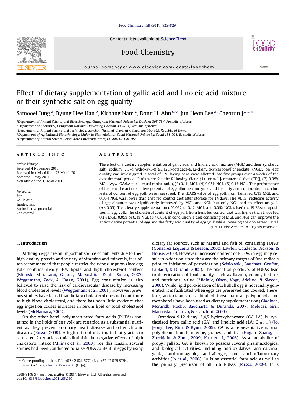 Effect of dietary supplementation of gallic acid and linoleic acid mixture or their synthetic salt on egg quality