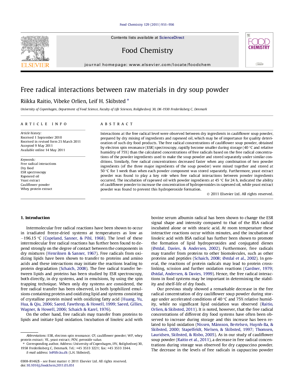 Free radical interactions between raw materials in dry soup powder