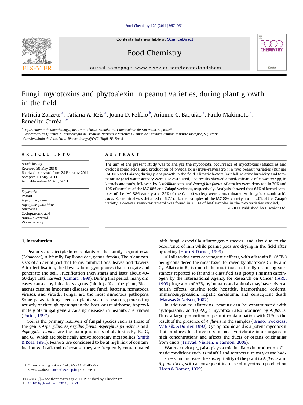 Fungi, mycotoxins and phytoalexin in peanut varieties, during plant growth in the field