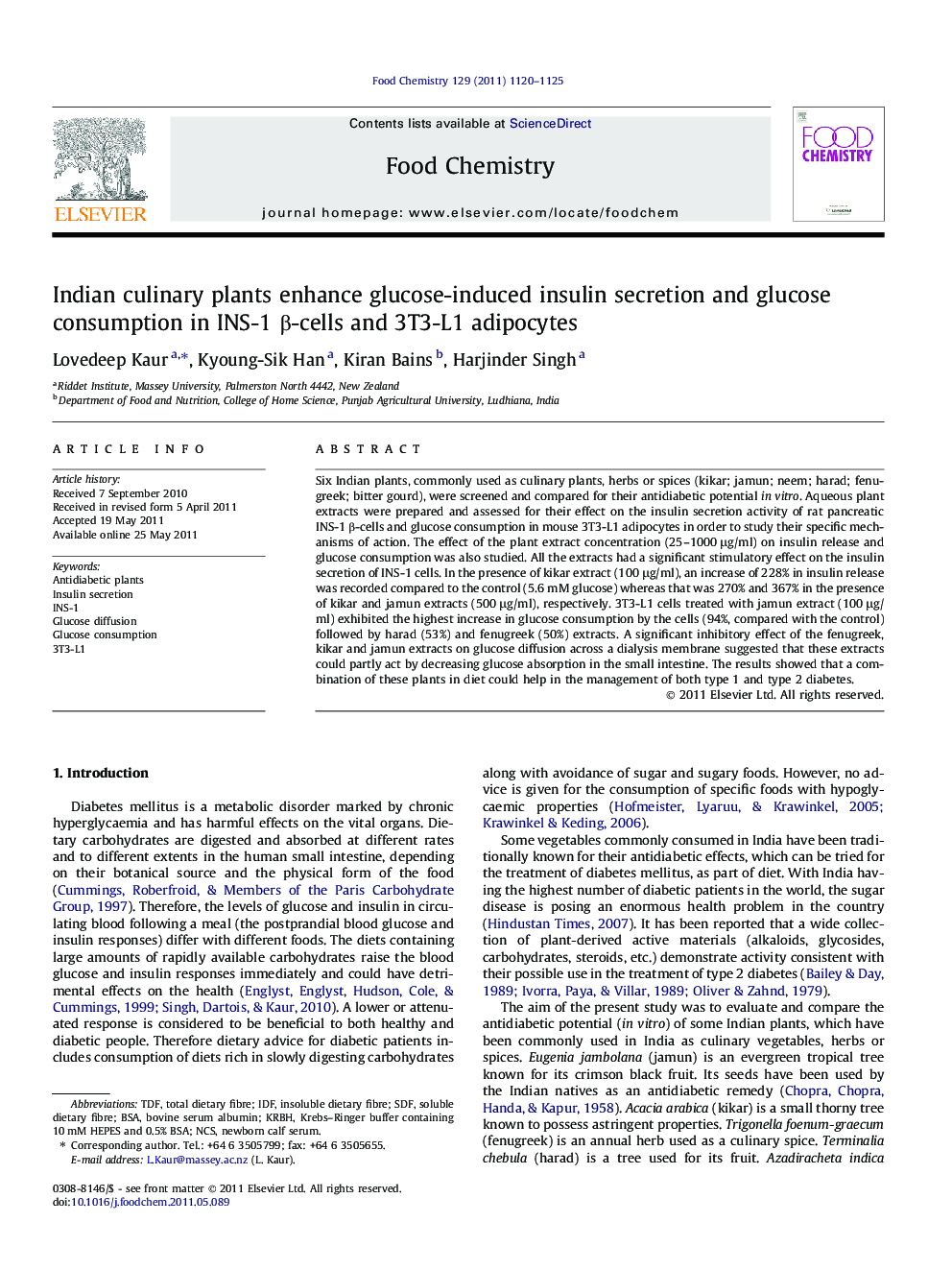 Indian culinary plants enhance glucose-induced insulin secretion and glucose consumption in INS-1 Î²-cells and 3T3-L1 adipocytes