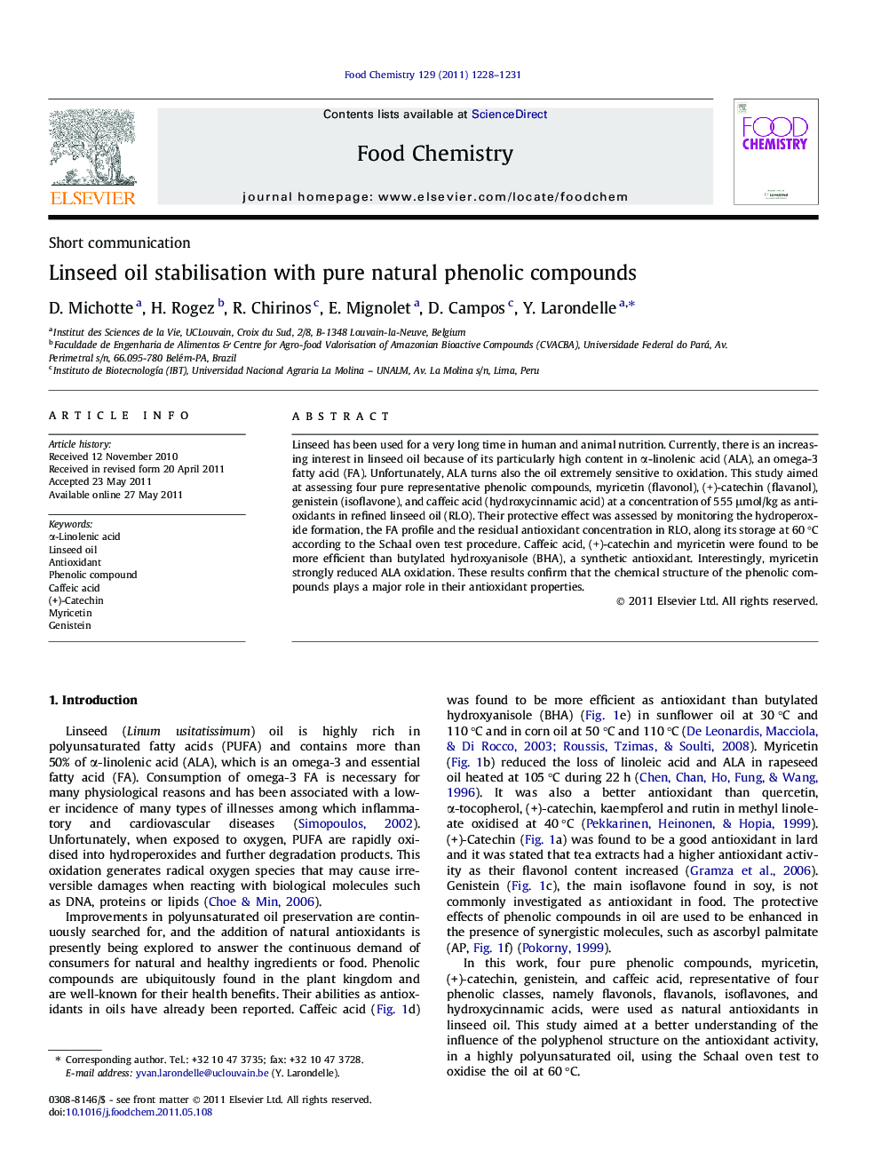 Linseed oil stabilisation with pure natural phenolic compounds