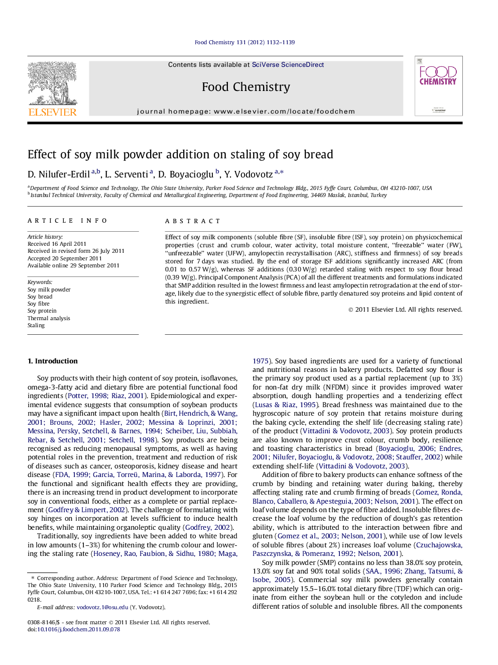 Effect of soy milk powder addition on staling of soy bread