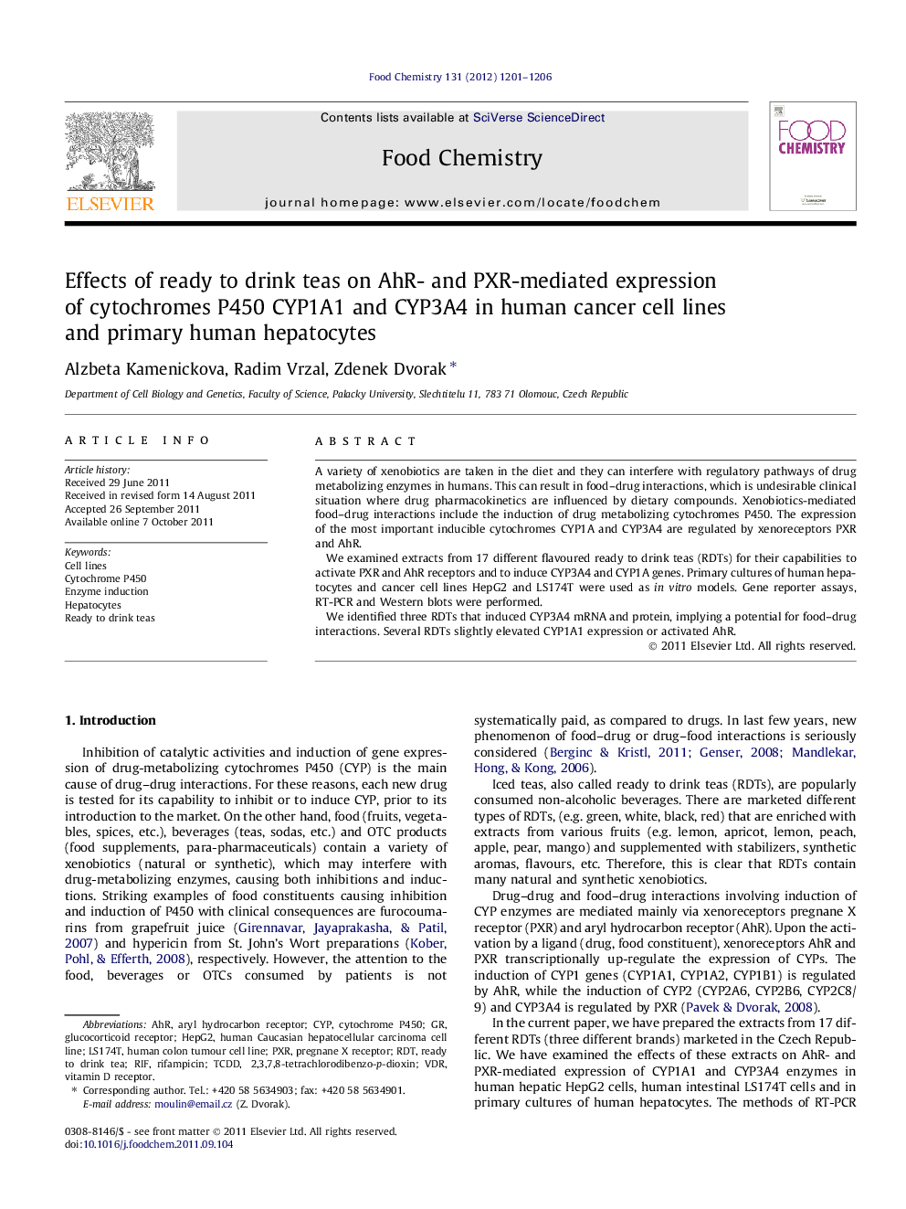 Effects of ready to drink teas on AhR- and PXR-mediated expression of cytochromes P450 CYP1A1 and CYP3A4 in human cancer cell lines and primary human hepatocytes