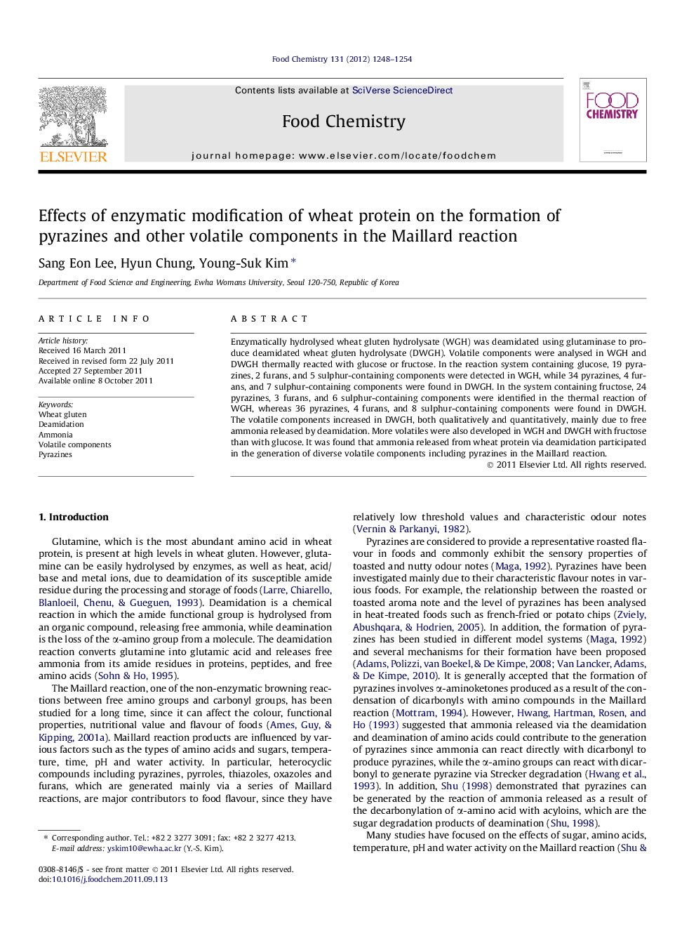 Effects of enzymatic modification of wheat protein on the formation of pyrazines and other volatile components in the Maillard reaction