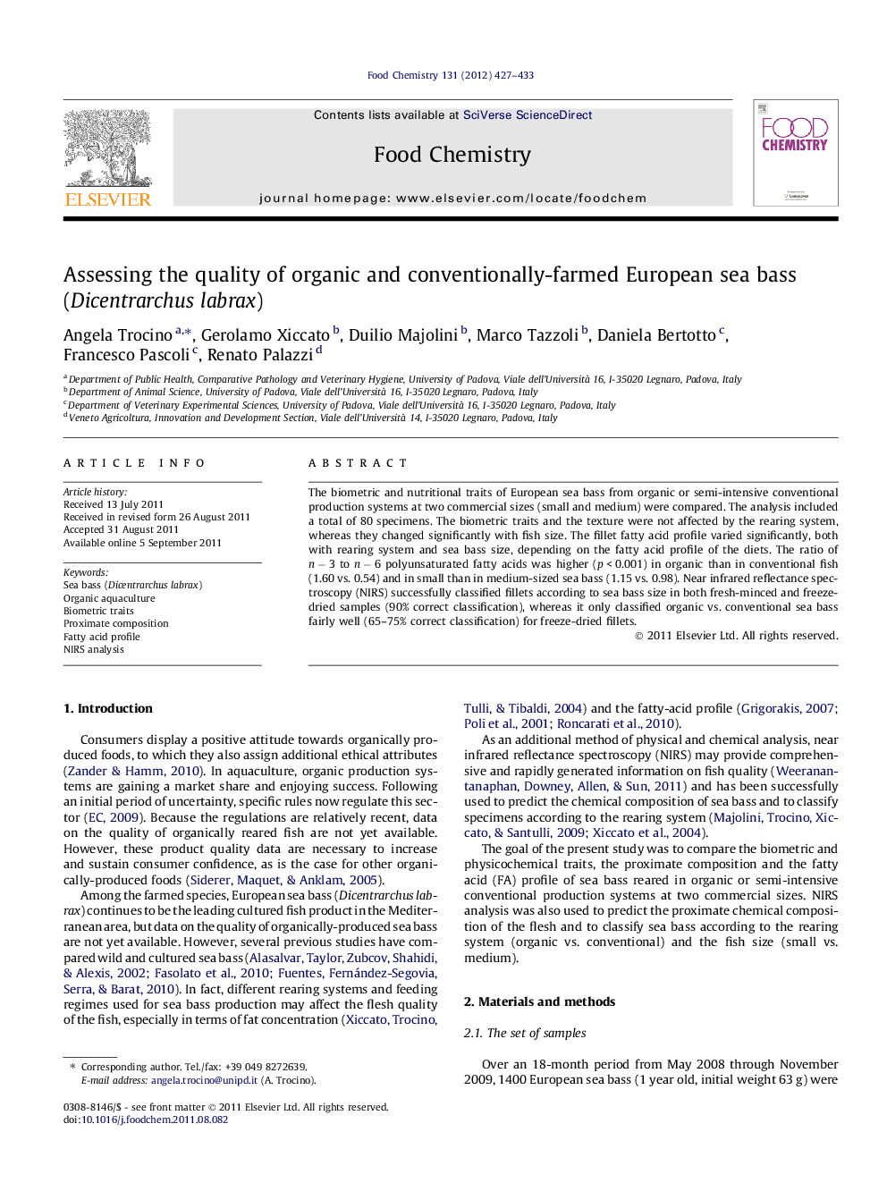 Assessing the quality of organic and conventionally-farmed European sea bass (Dicentrarchus labrax)