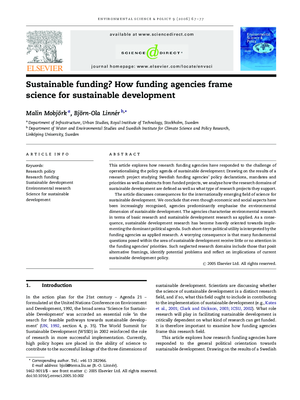 Sustainable funding? How funding agencies frame science for sustainable development