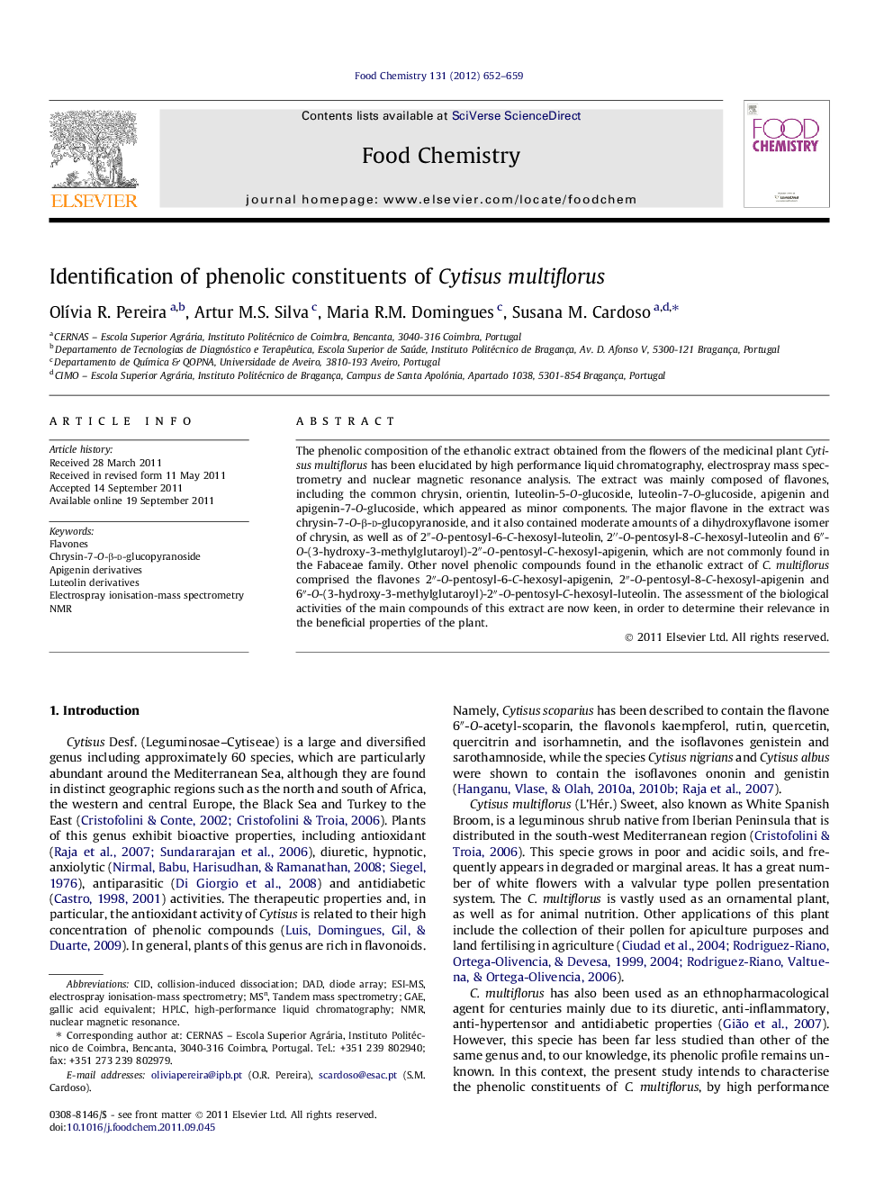 Identification of phenolic constituents of Cytisus multiflorus