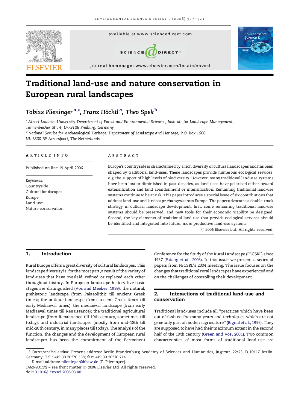 Traditional land-use and nature conservation in European rural landscapes