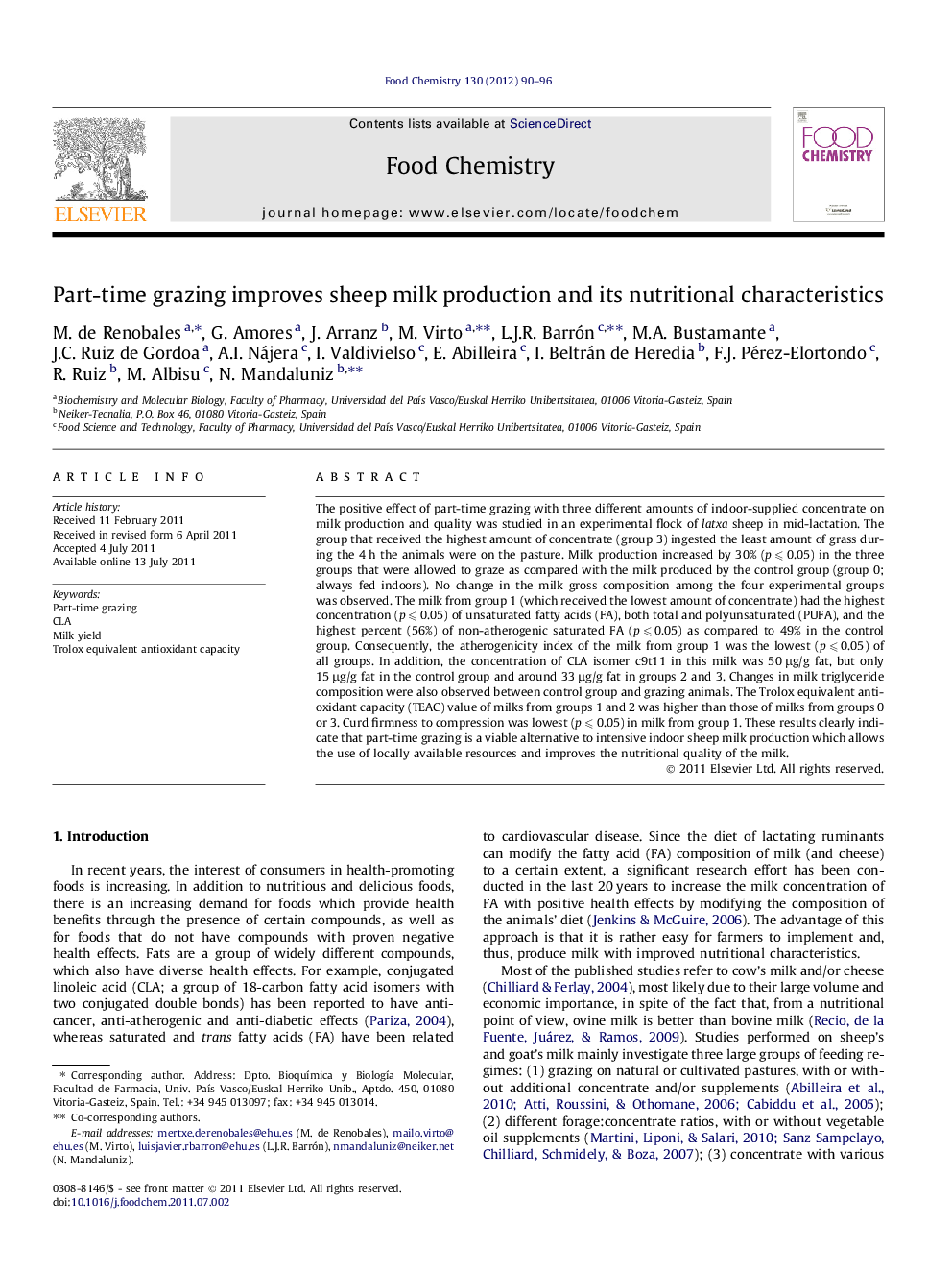 Part-time grazing improves sheep milk production and its nutritional characteristics