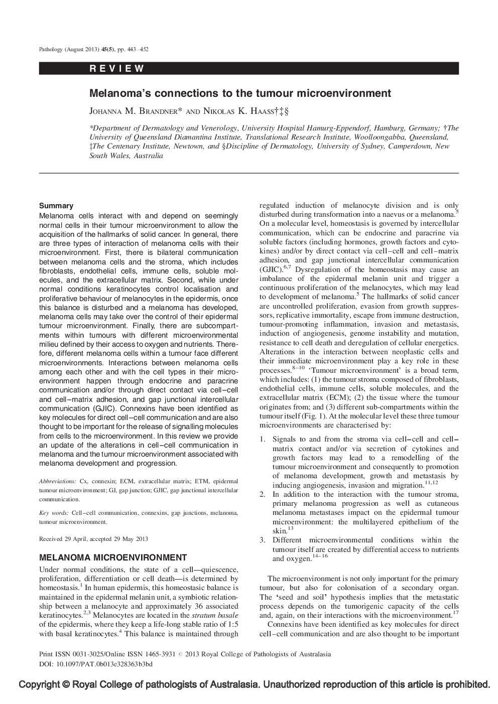 Melanoma’s connections to the tumour microenvironment