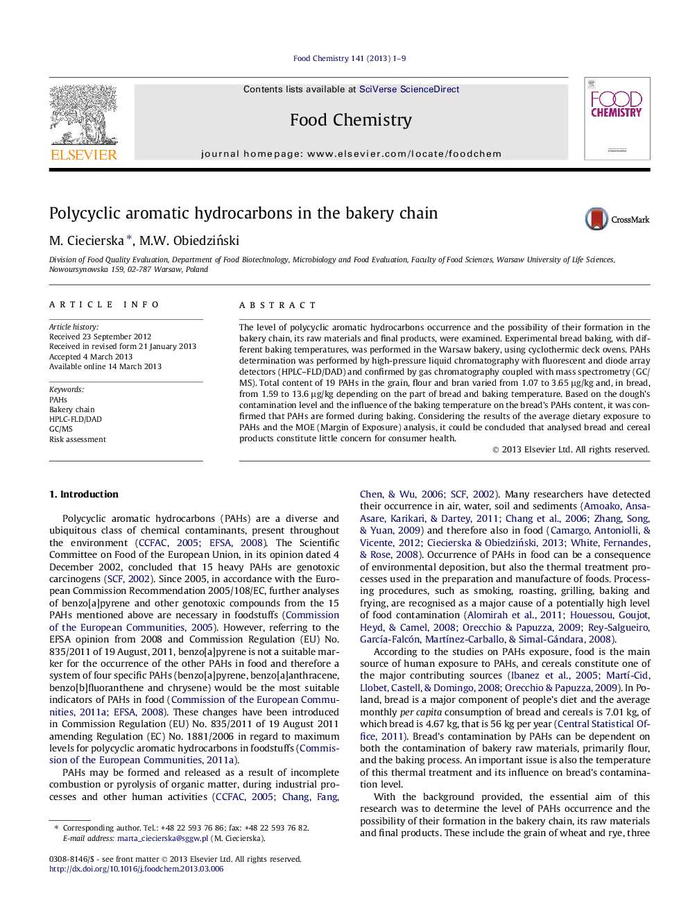 Polycyclic aromatic hydrocarbons in the bakery chain