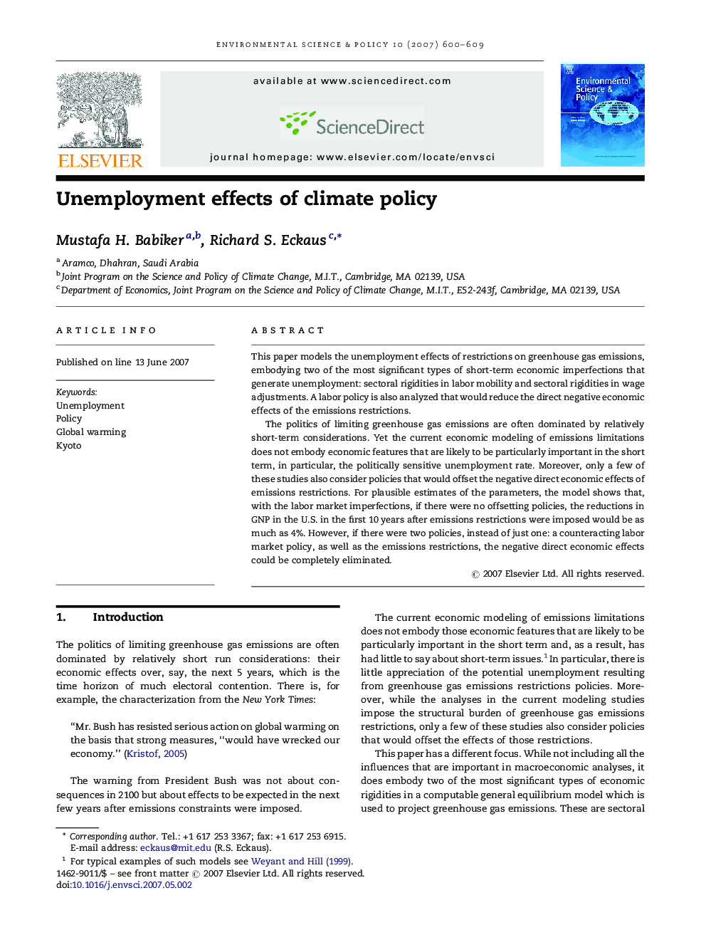 Unemployment effects of climate policy