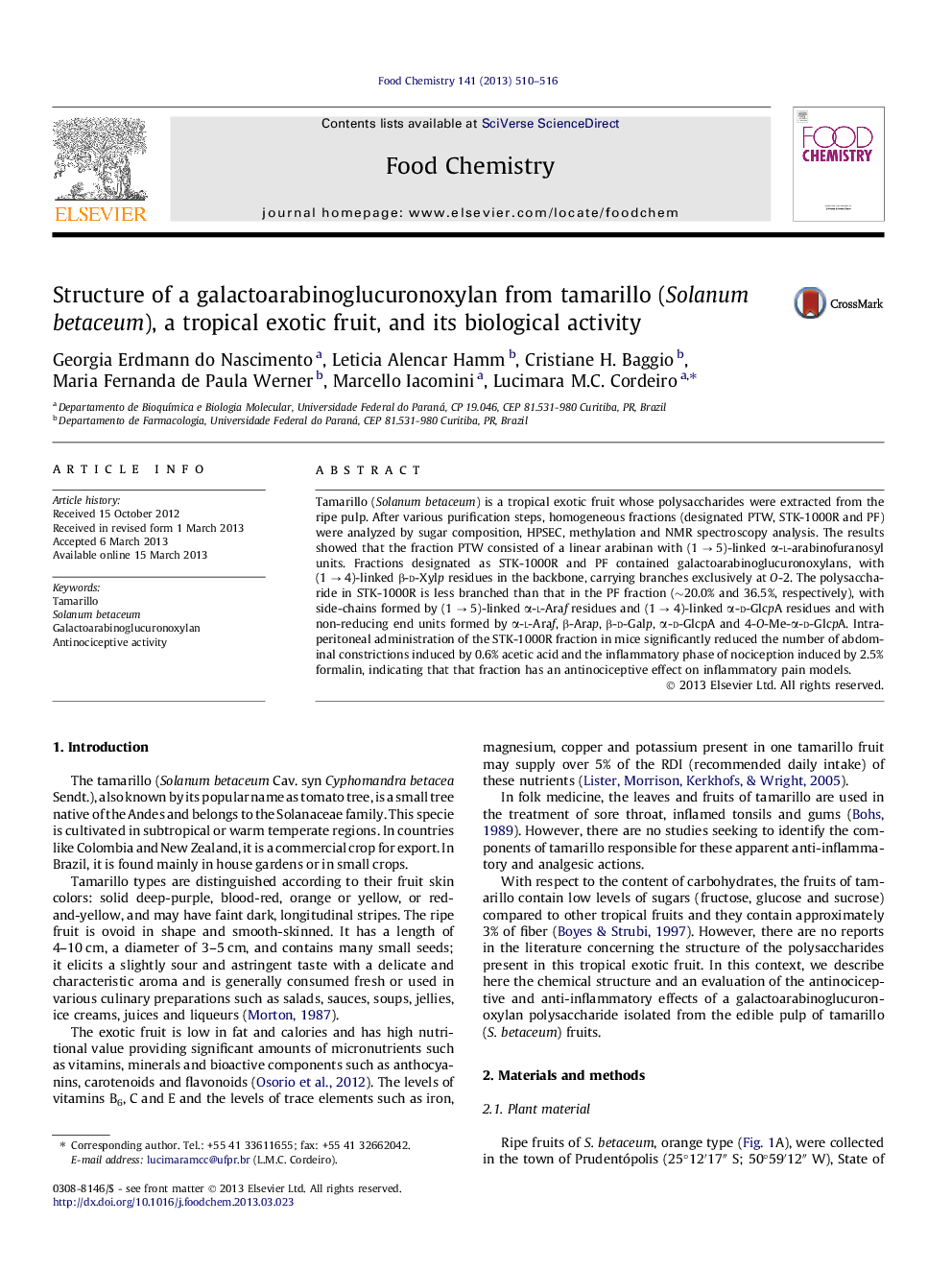 Structure of a galactoarabinoglucuronoxylan from tamarillo (Solanum betaceum), a tropical exotic fruit, and its biological activity