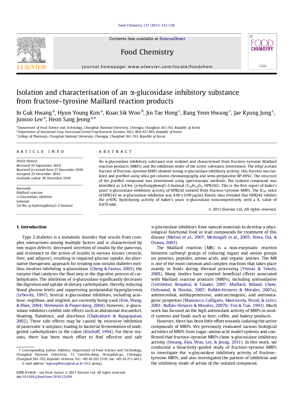 Isolation and characterisation of an Î±-glucosidase inhibitory substance from fructose-tyrosine Maillard reaction products