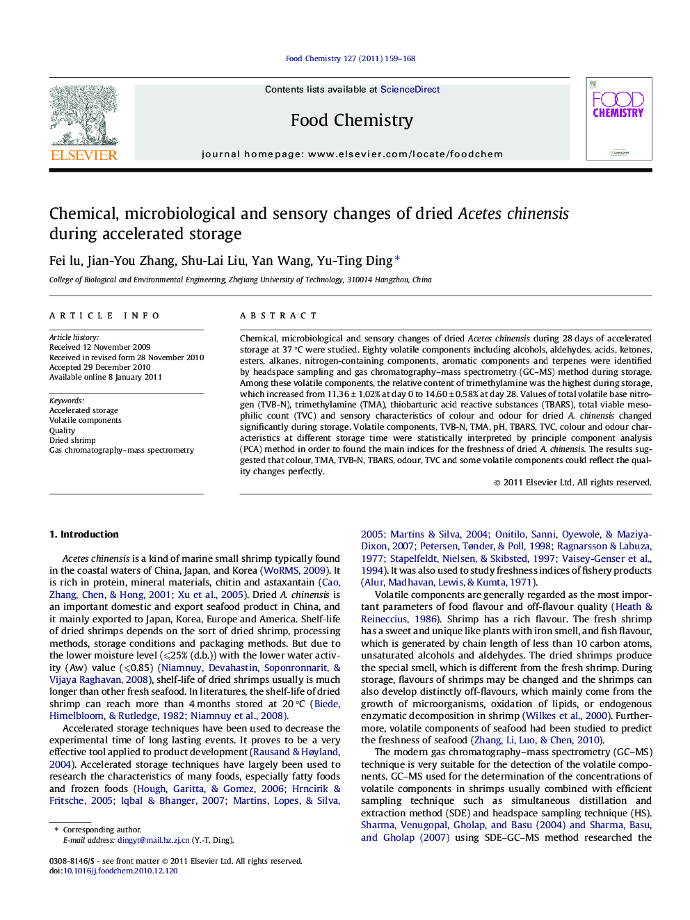 Chemical, microbiological and sensory changes of dried Acetes chinensis during accelerated storage