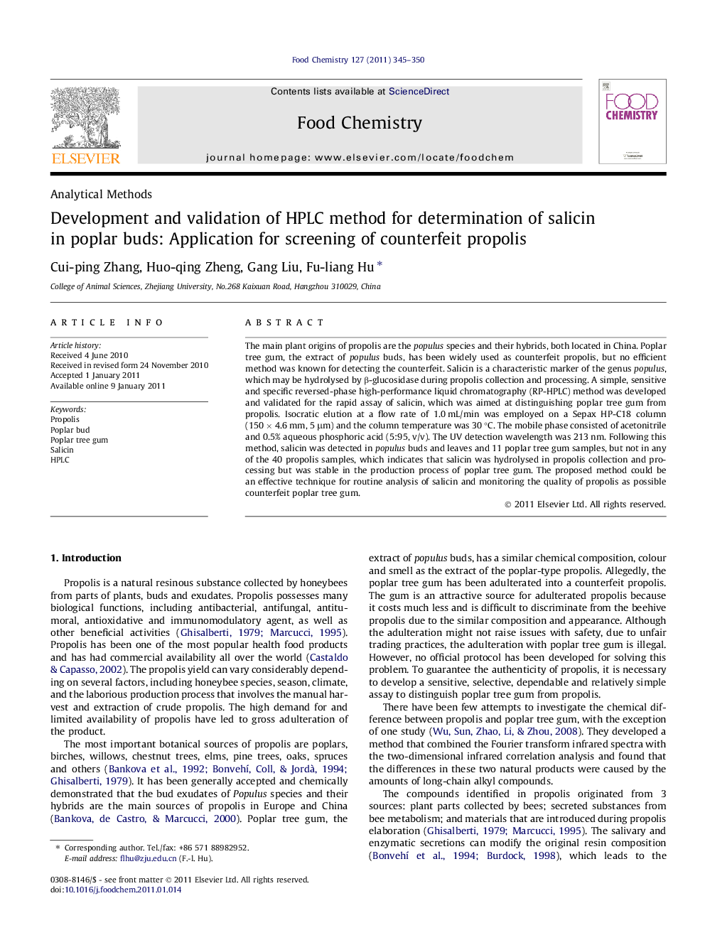 Development and validation of HPLC method for determination of salicin in poplar buds: Application for screening of counterfeit propolis