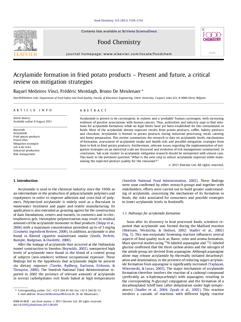 Acrylamide formation in fried potato products - Present and future, a critical review on mitigation strategies