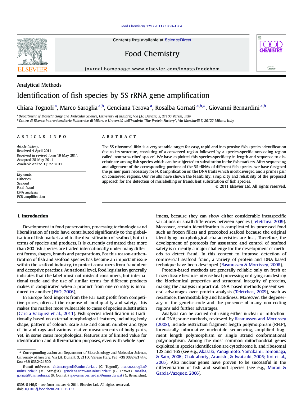 Identification of fish species by 5S rRNA gene amplification