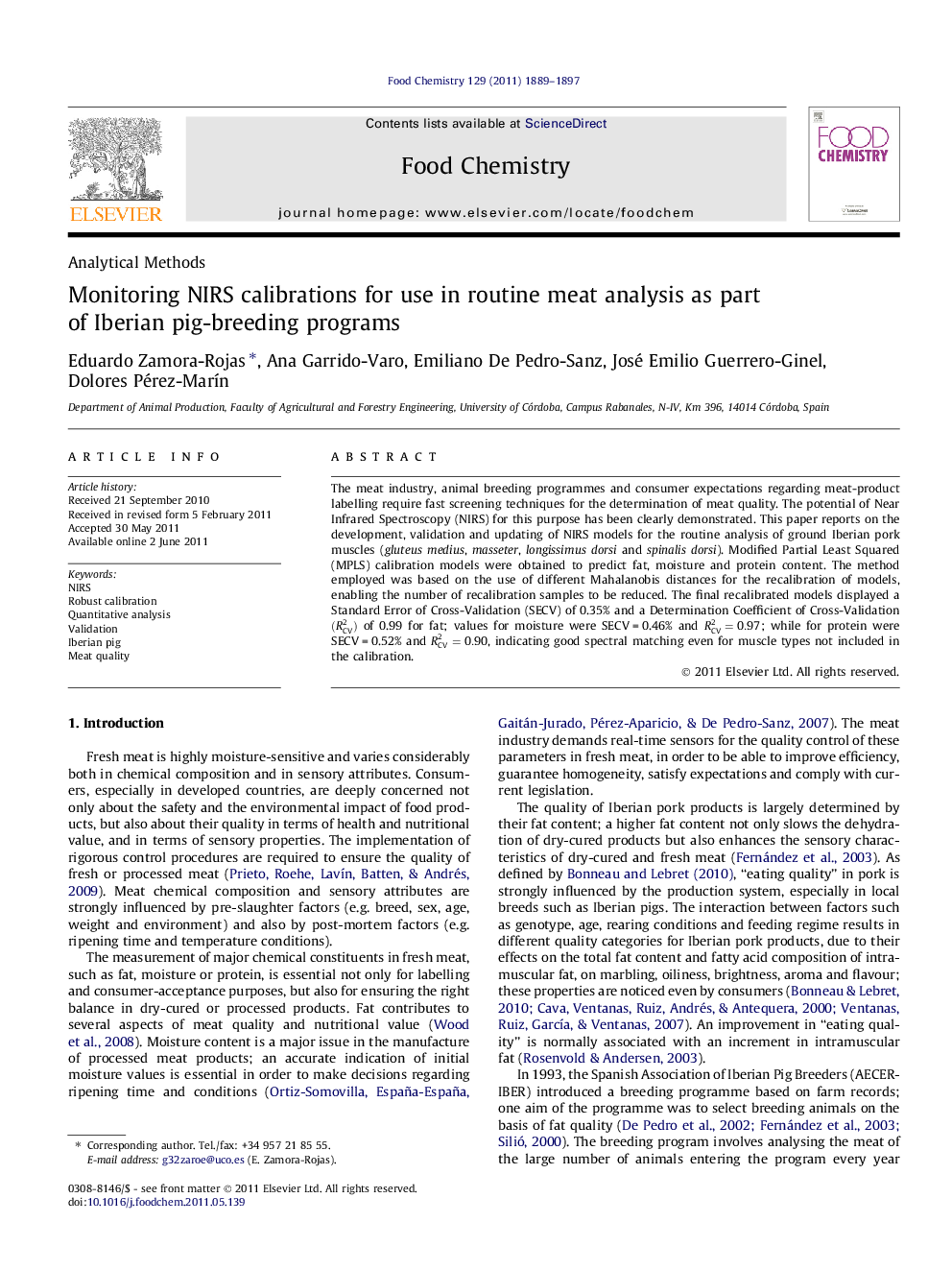 Monitoring NIRS calibrations for use in routine meat analysis as part of Iberian pig-breeding programs