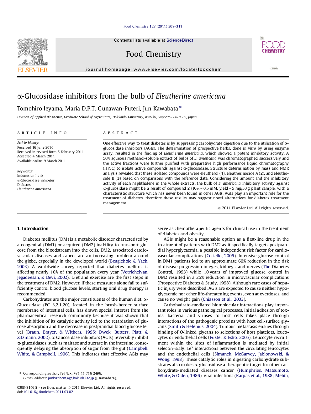 Î±-Glucosidase inhibitors from the bulb of Eleutherine americana