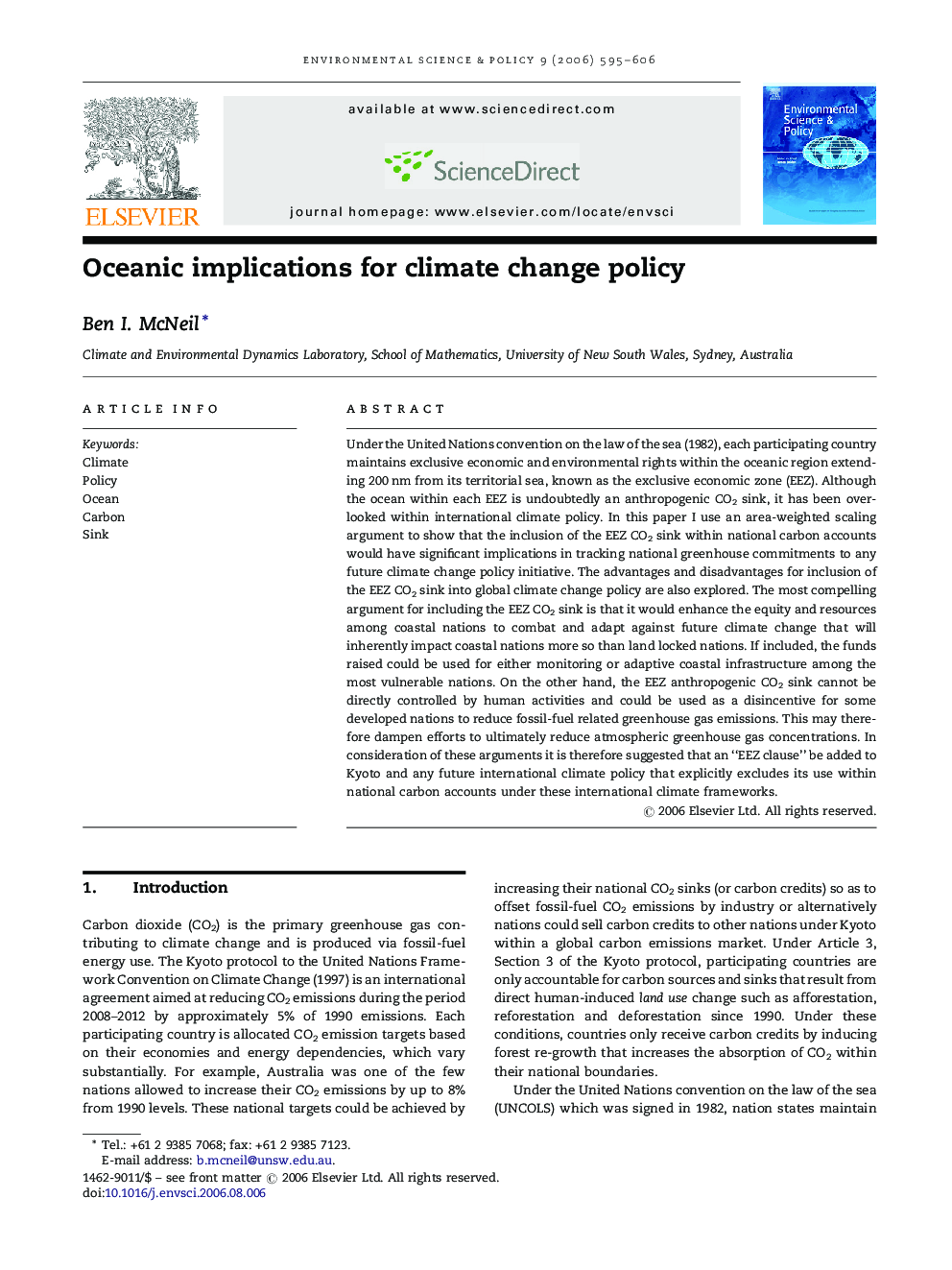 Oceanic implications for climate change policy