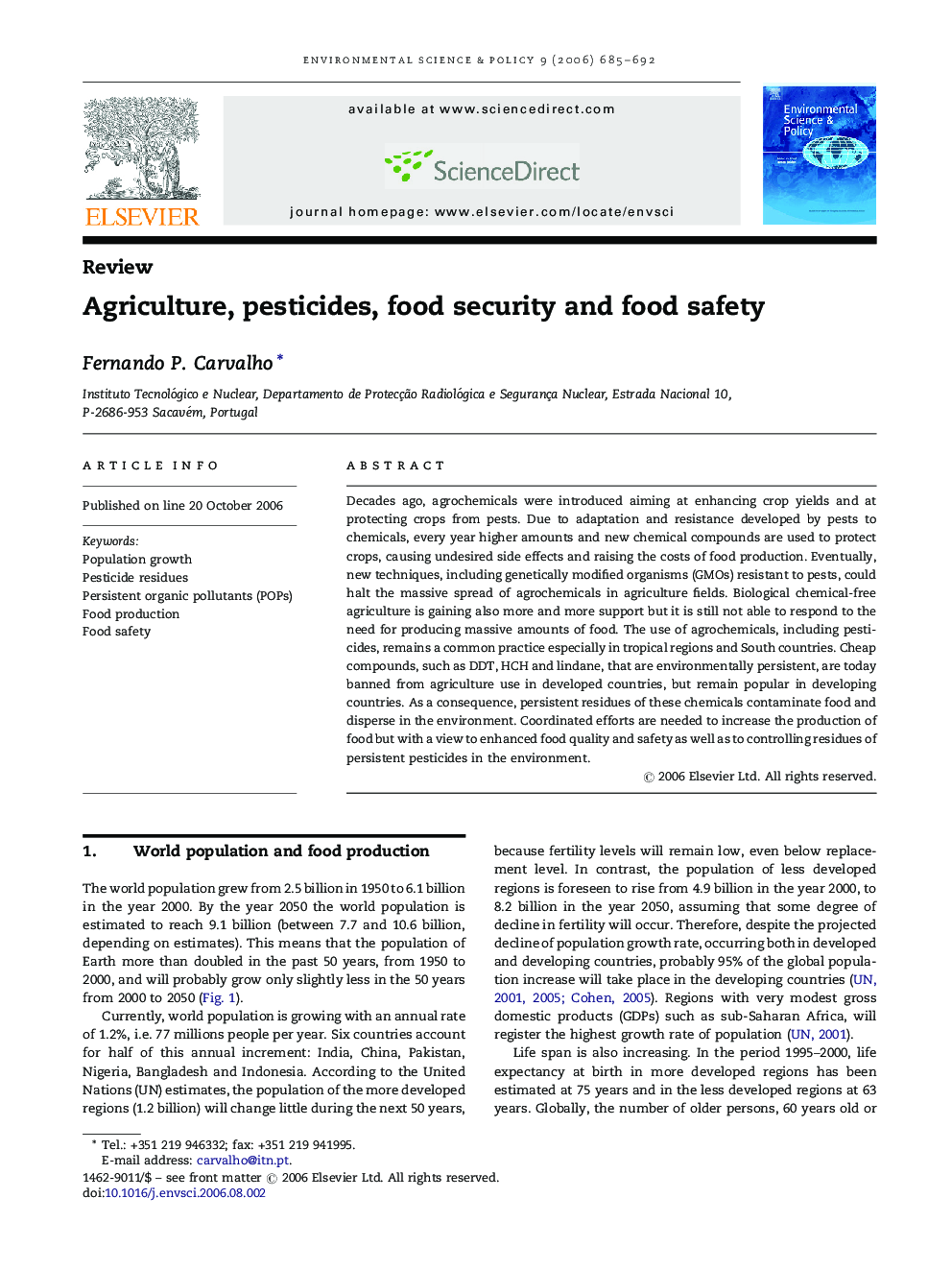 Agriculture, pesticides, food security and food safety