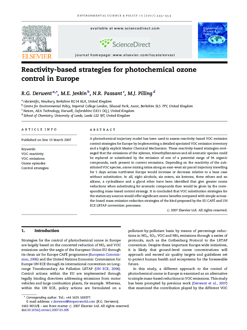 Reactivity-based strategies for photochemical ozone control in Europe