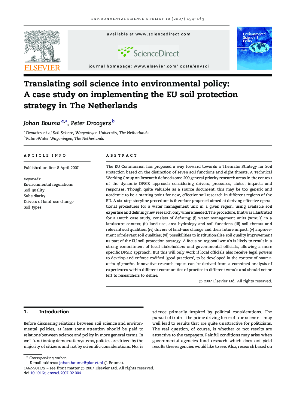 Translating soil science into environmental policy: A case study on implementing the EU soil protection strategy in The Netherlands