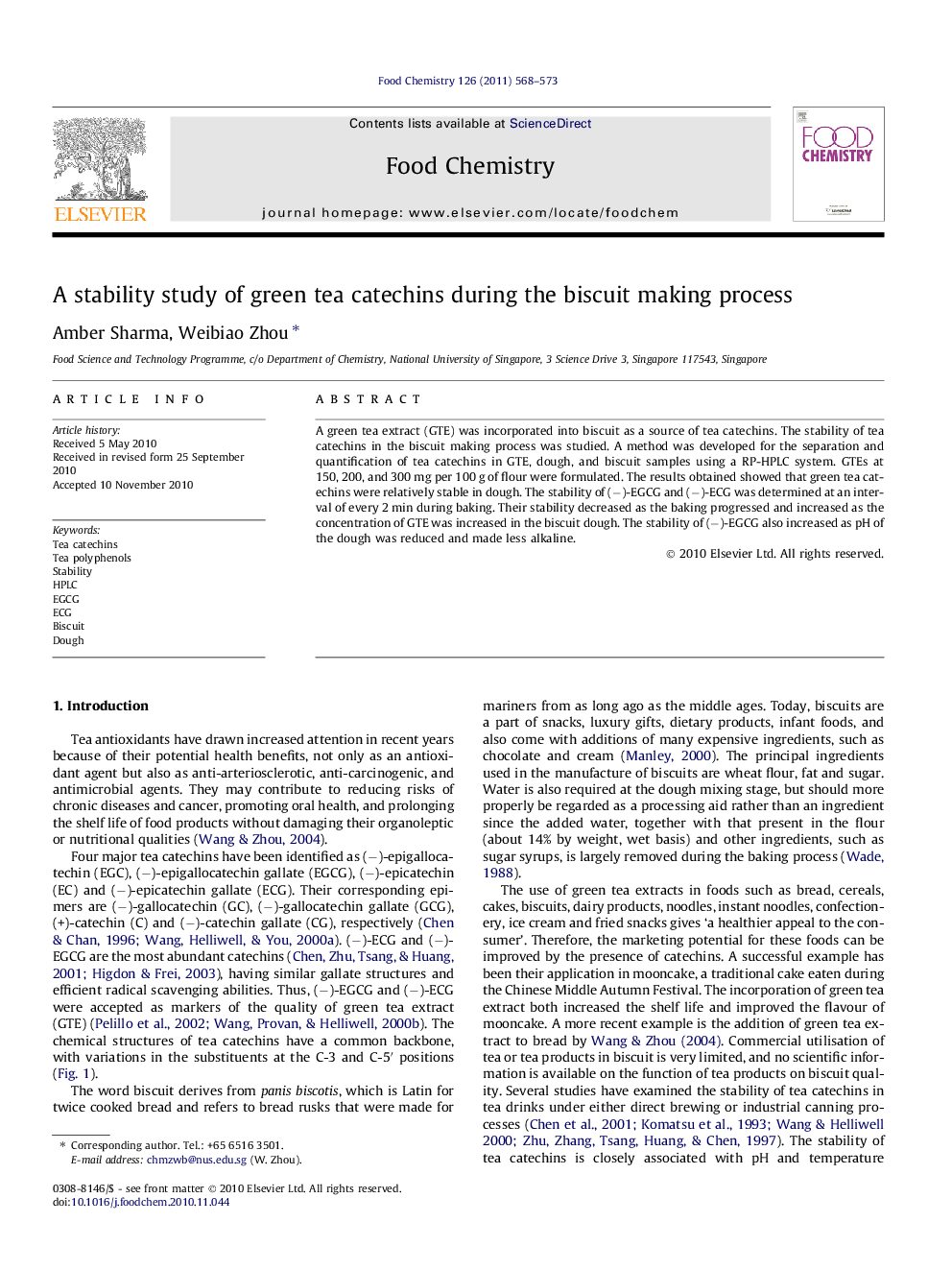 A stability study of green tea catechins during the biscuit making process