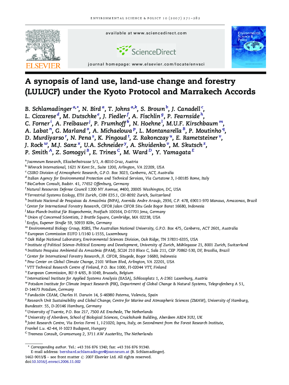 A synopsis of land use, land-use change and forestry (LULUCF) under the Kyoto Protocol and Marrakech Accords