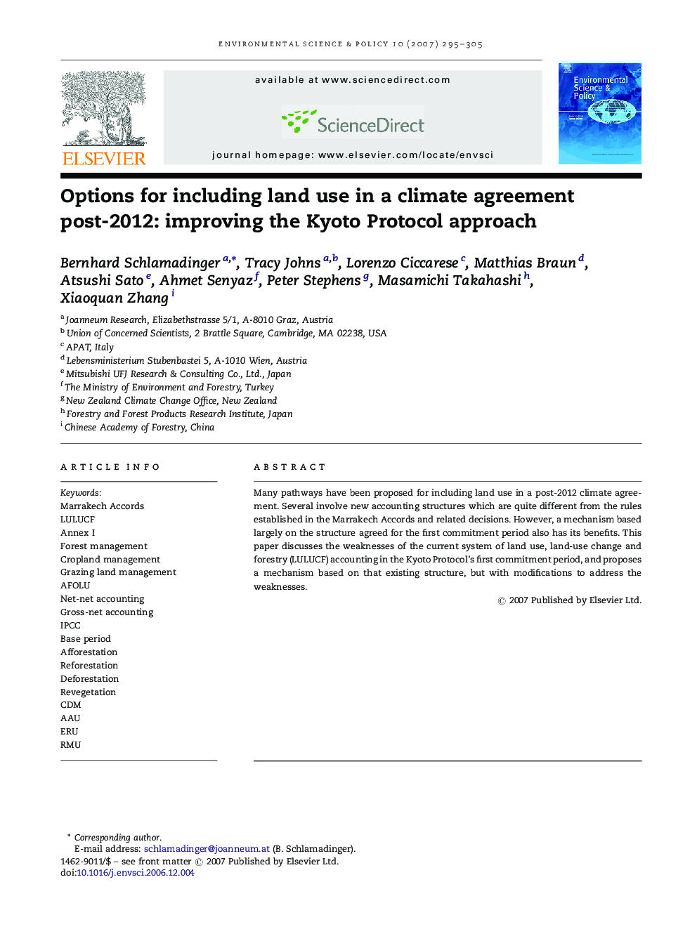 Options for including land use in a climate agreement post-2012: improving the Kyoto Protocol approach