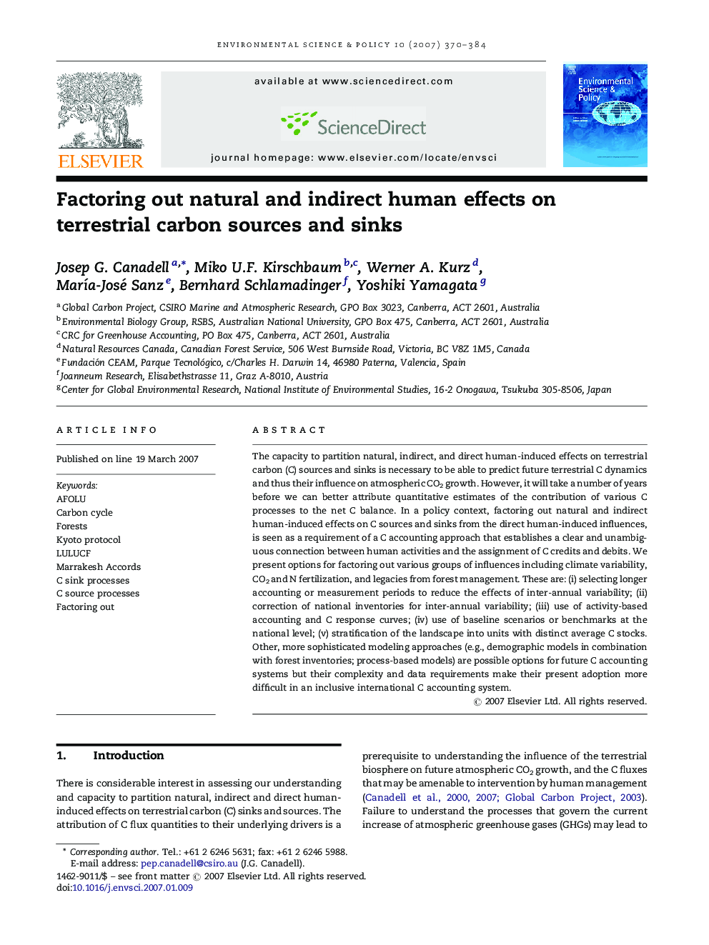 Factoring out natural and indirect human effects on terrestrial carbon sources and sinks