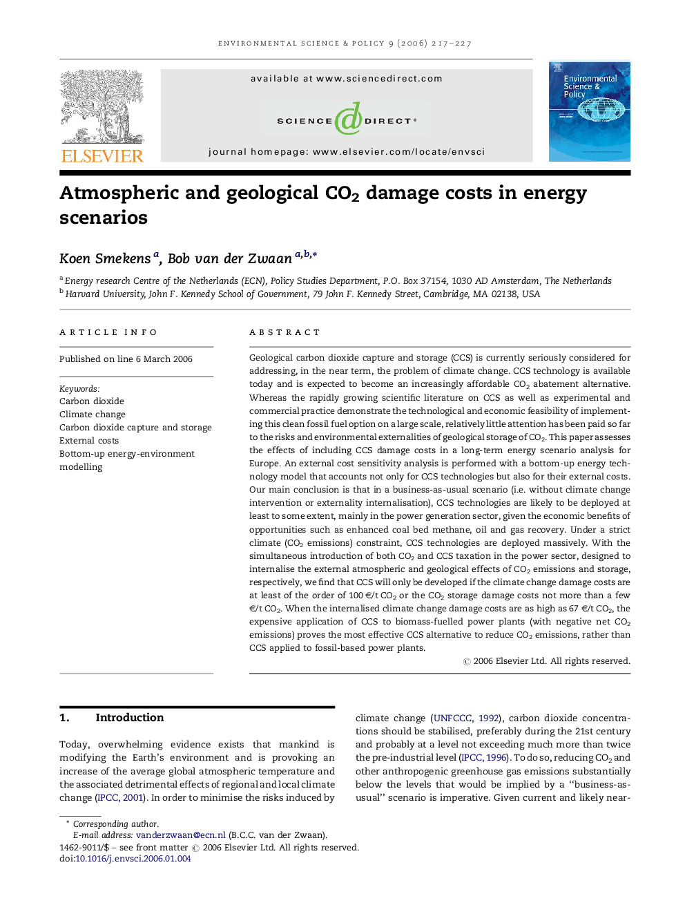 Atmospheric and geological CO2 damage costs in energy scenarios