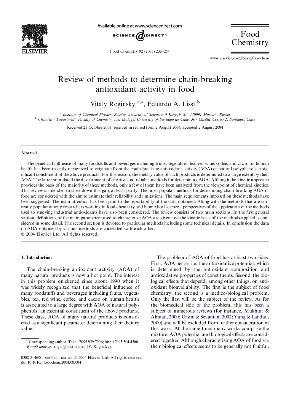 Review of methods to determine chain-breaking antioxidant activity in food