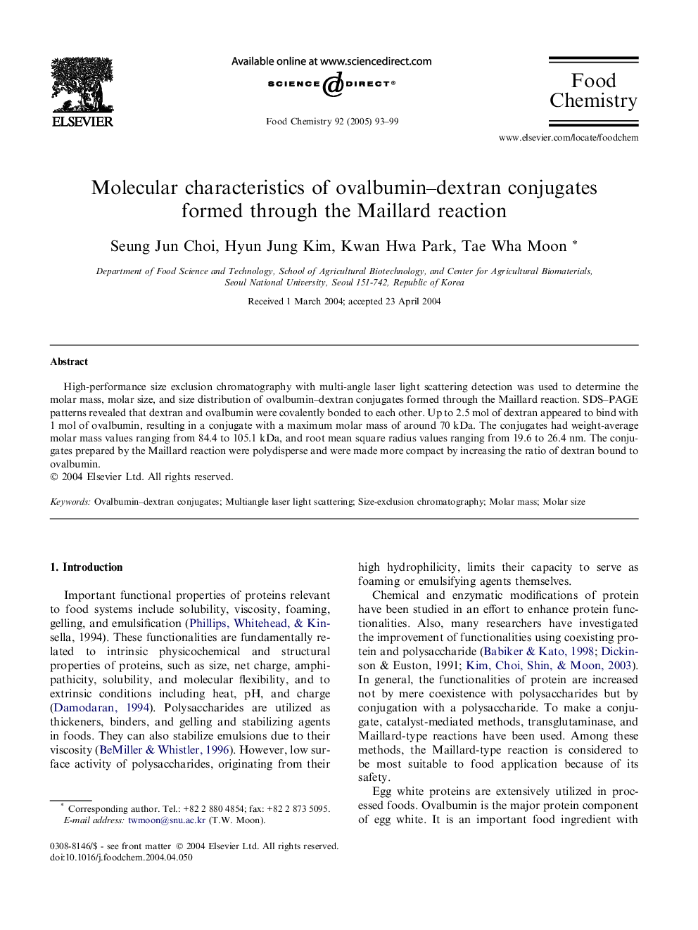 Molecular characteristics of ovalbumin-dextran conjugates formed through the Maillard reaction