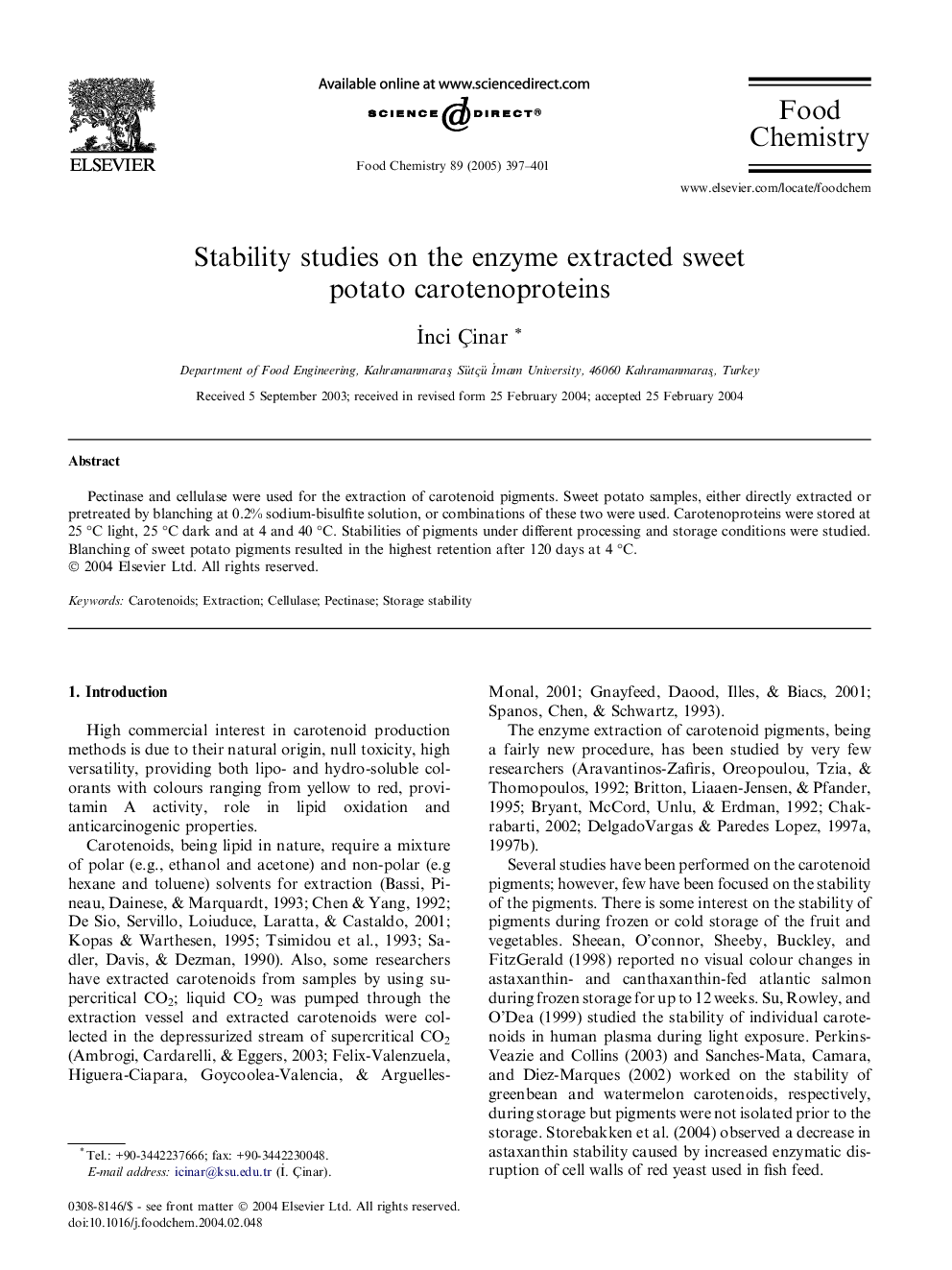 Stability studies on the enzyme extracted sweet potato carotenoproteins