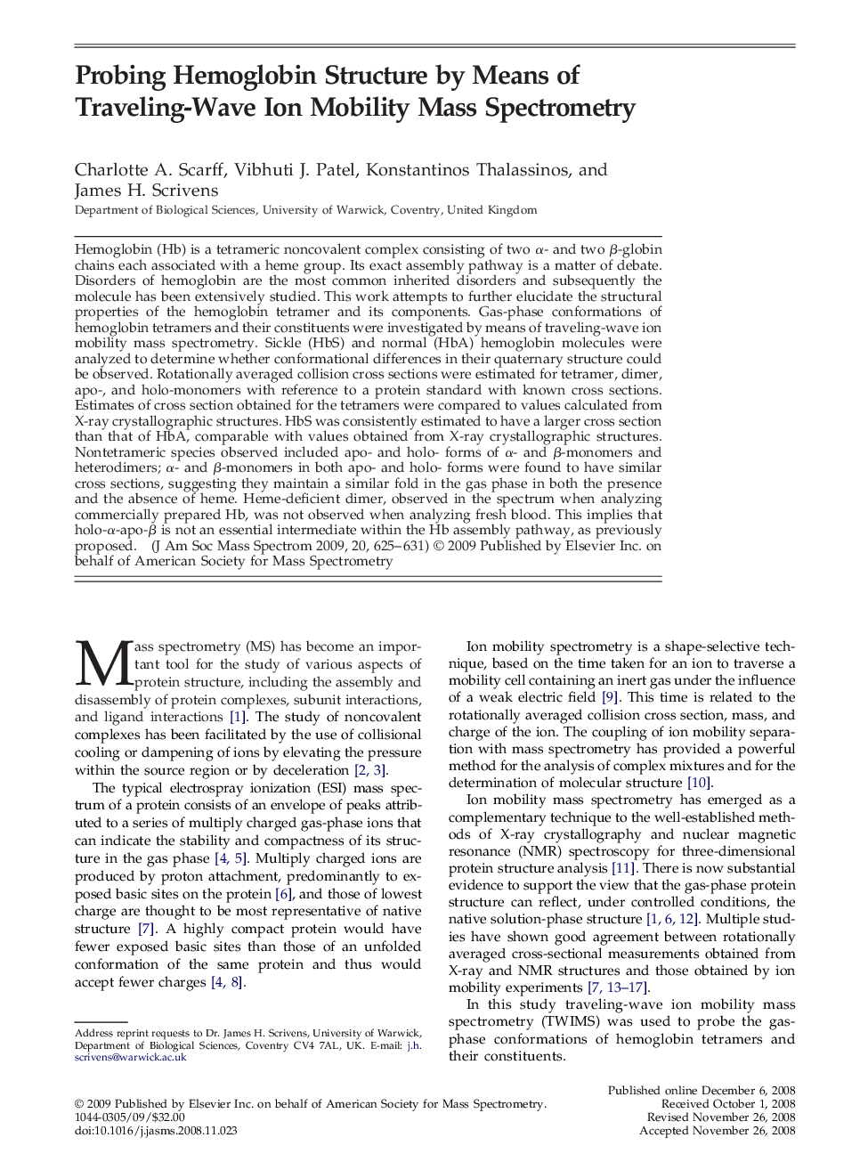 Probing Hemoglobin Structure by Means of Traveling-Wave Ion Mobility Mass Spectrometry