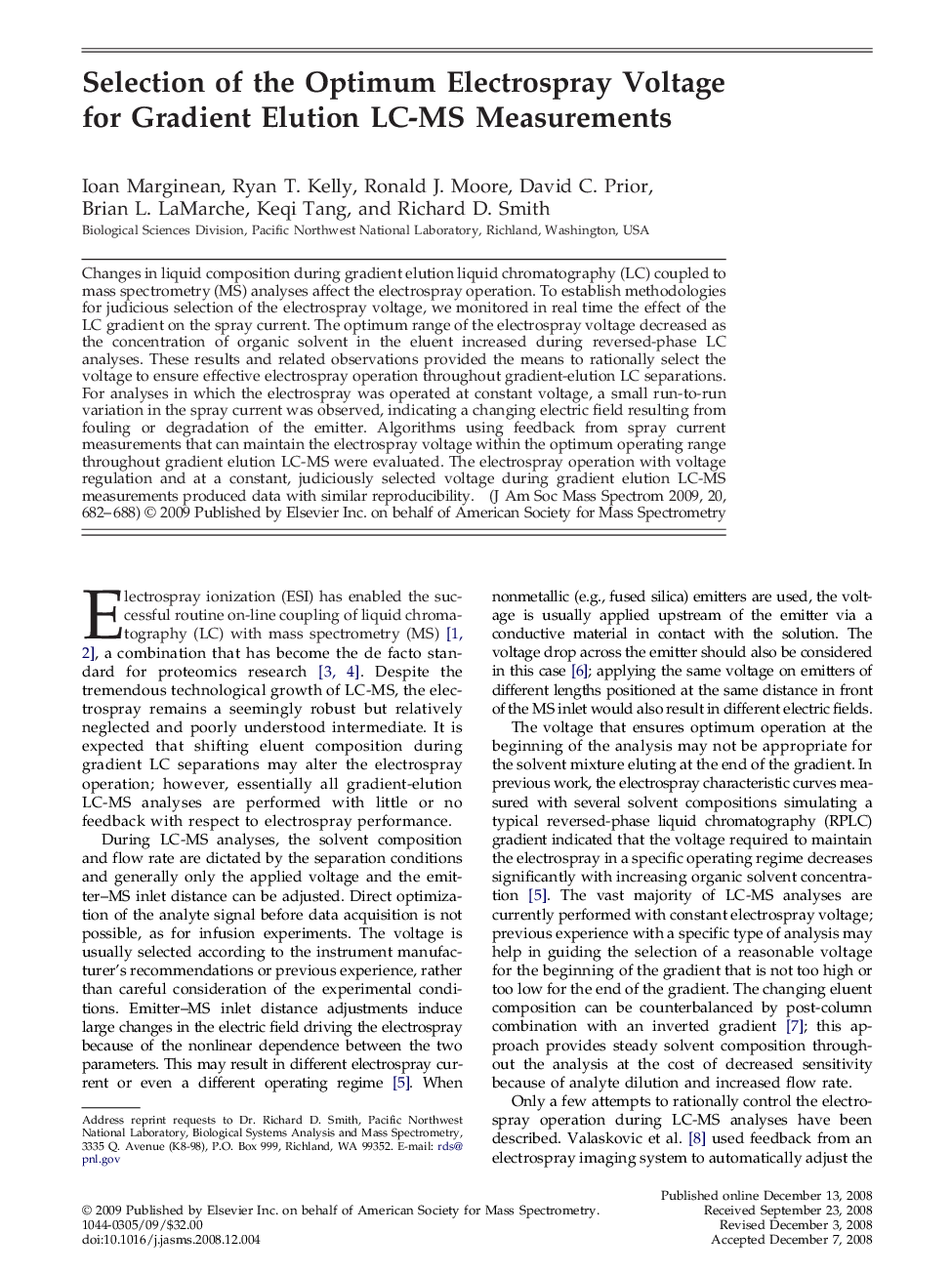 Selection of the Optimum Electrospray Voltage for Gradient Elution LC-MS Measurements