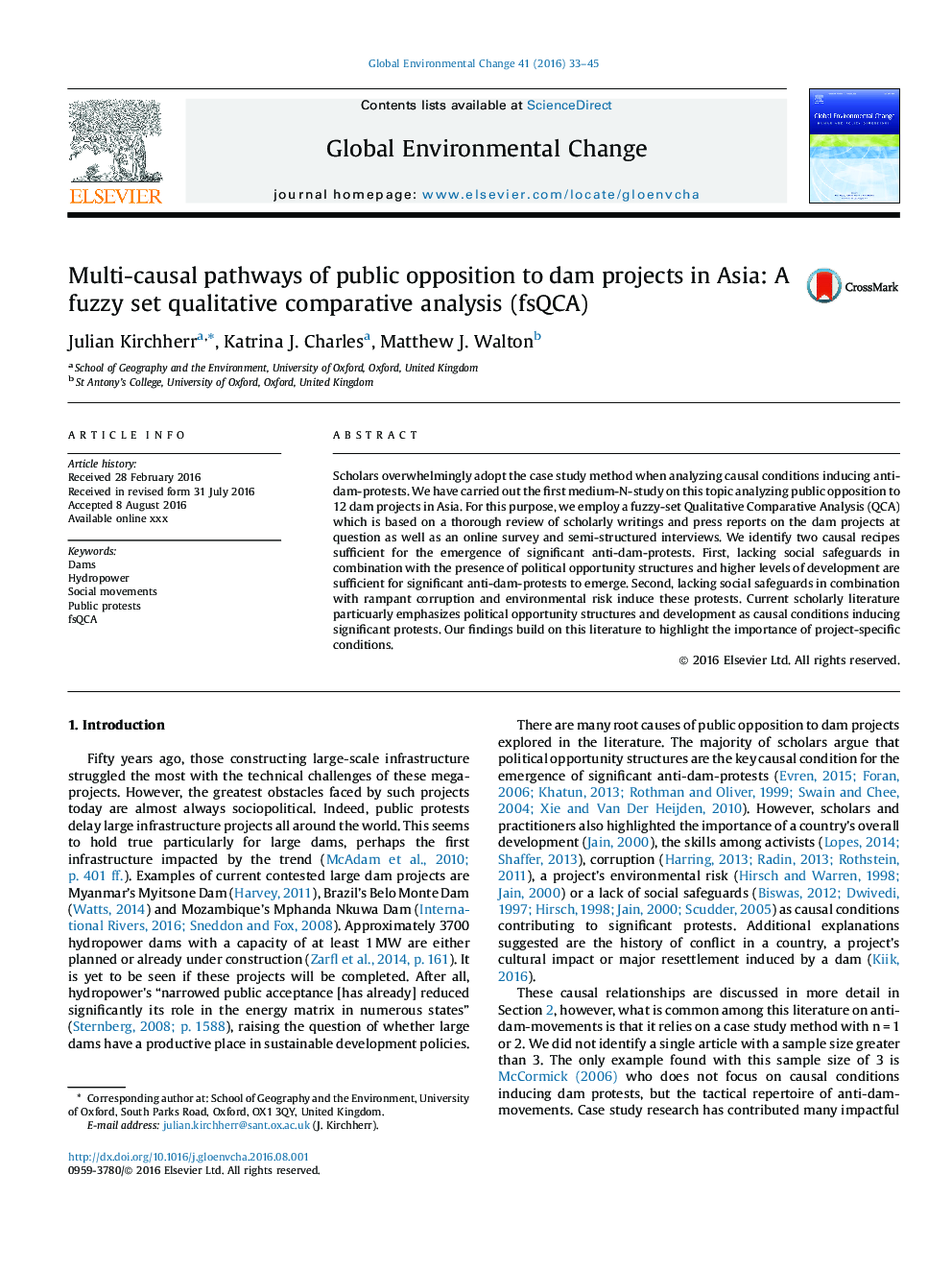 Multi-causal pathways of public opposition to dam projects in Asia: A fuzzy set qualitative comparative analysis (fsQCA)