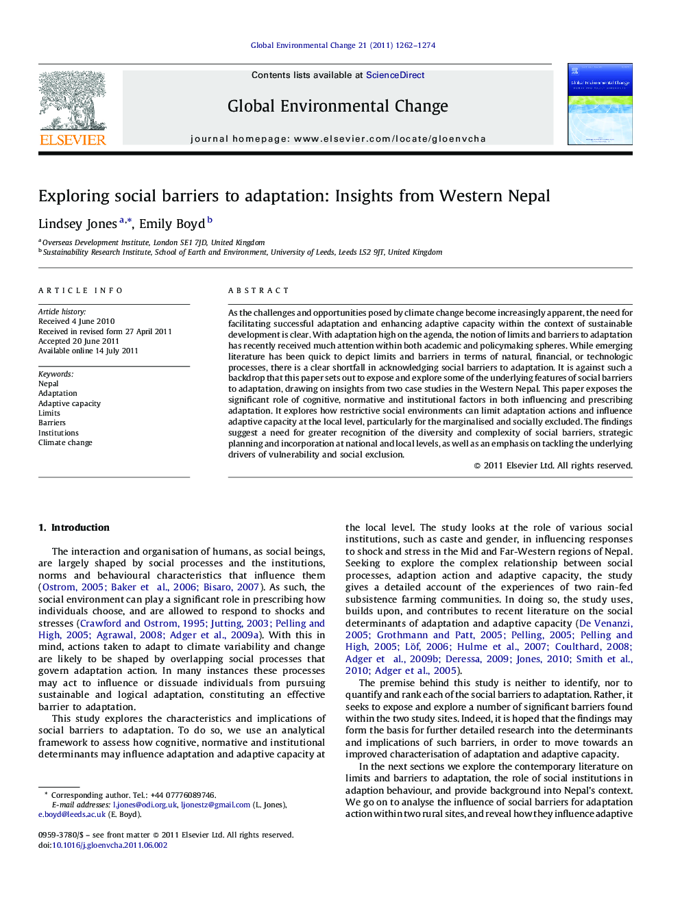 Exploring social barriers to adaptation: Insights from Western Nepal