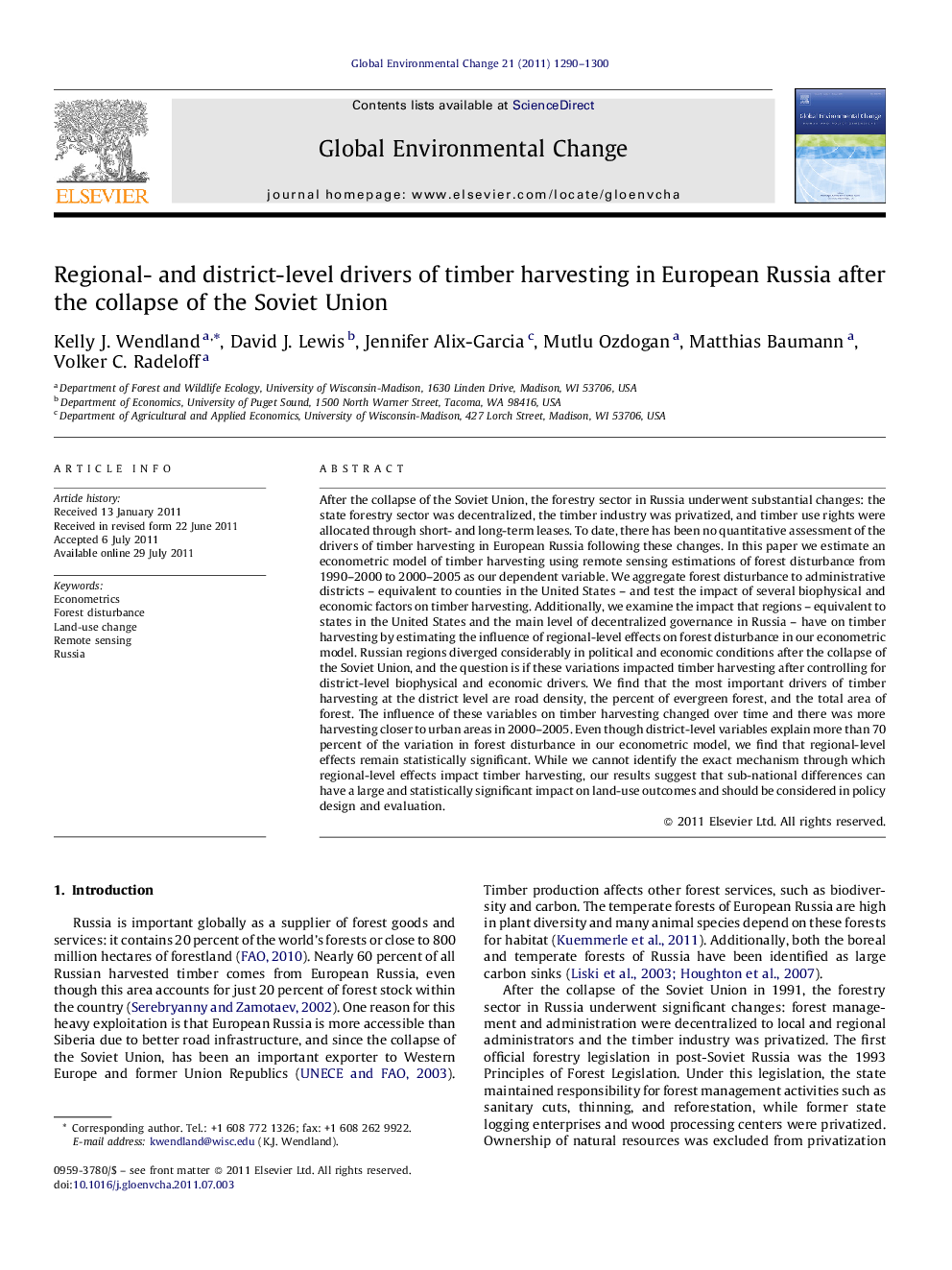 Regional- and district-level drivers of timber harvesting in European Russia after the collapse of the Soviet Union