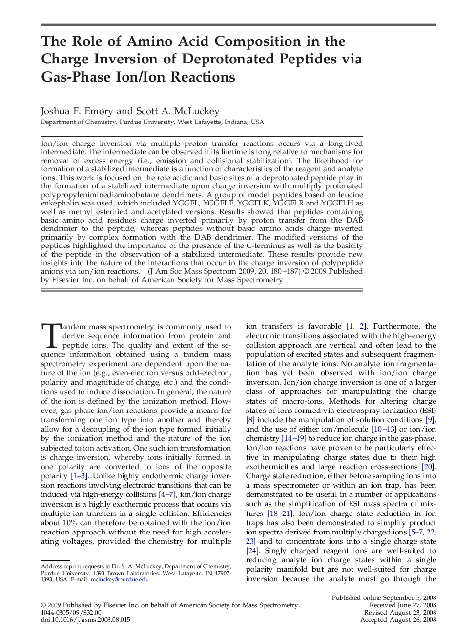 The Role of Amino Acid Composition in the Charge Inversion of Deprotonated Peptides via Gas-Phase Ion/Ion Reactions