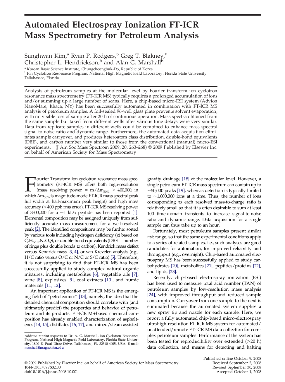Automated Electrospray Ionization FT-ICR Mass Spectrometry for Petroleum Analysis