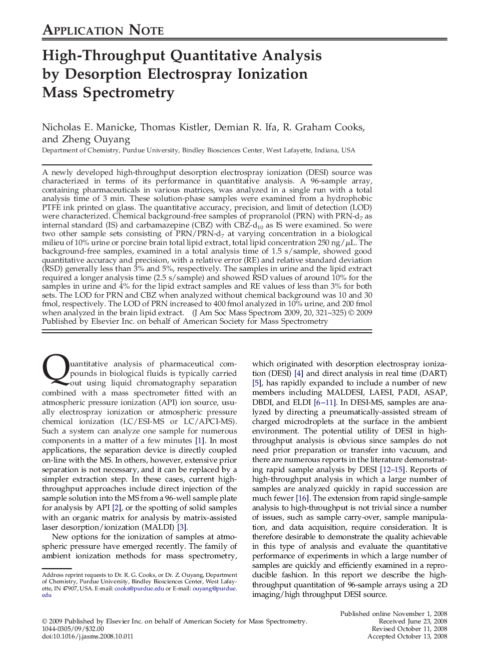 High-Throughput Quantitative Analysis by Desorption Electrospray Ionization Mass Spectrometry
